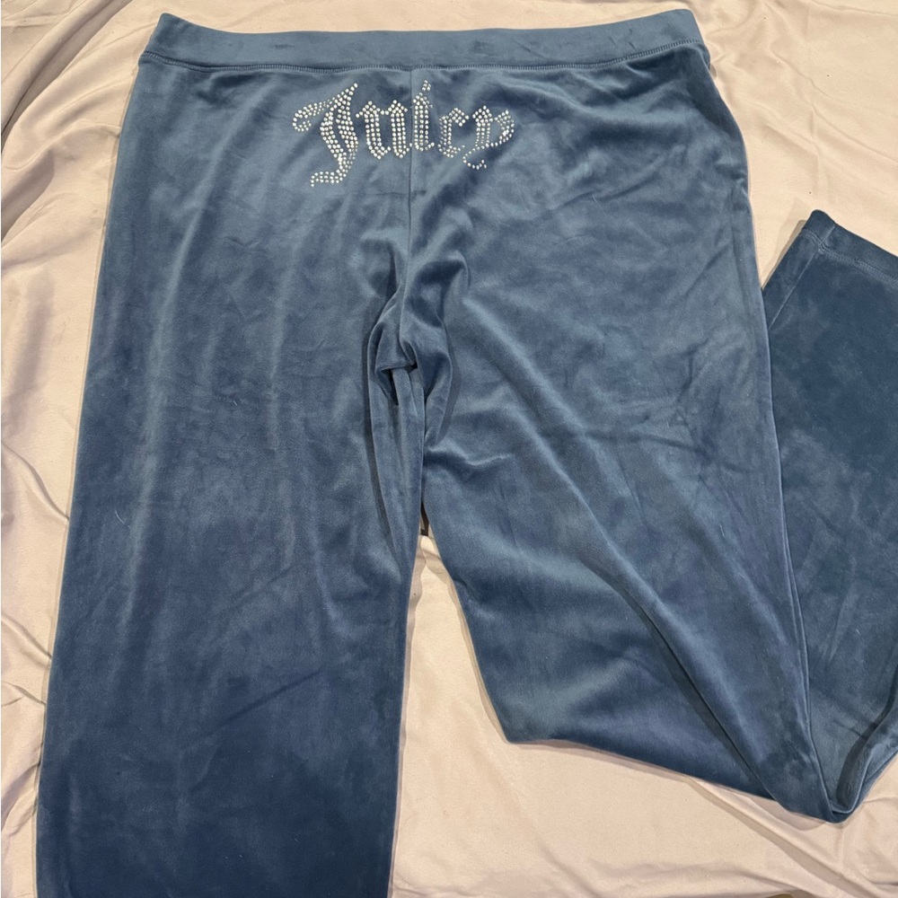 Juicy Couture Blue Velour Pants with Rhinestone Detail